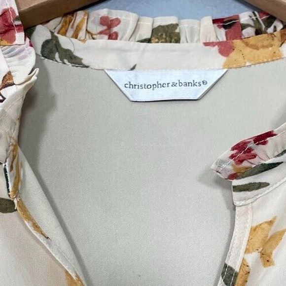 Christopher & Banks Size Large XL Boho Floral Blouse Semi Sheer Peasant Top - Picture 4 of 10